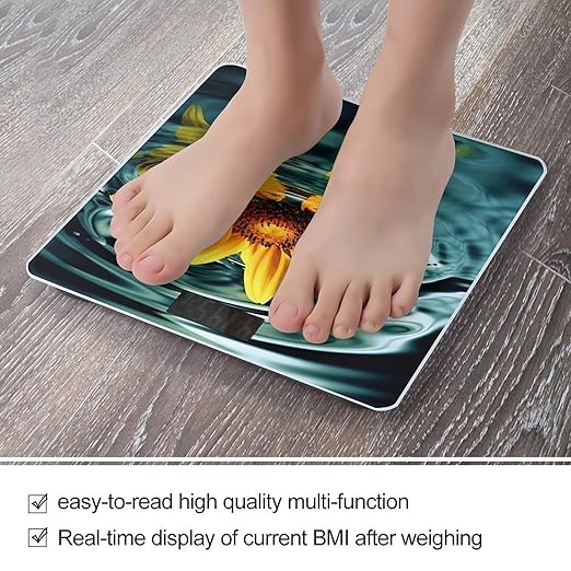 Sunflower in Water Bathroom Scale for Body Weight Bathroom Weighing Scale with Backlit LCD Display Highly Accurate Measures Weight Up to 180kg