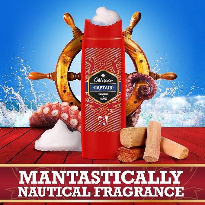 Old Spice Captain Shower Gel and Shampoo for Men (6 x 250 ml) 2-in-1 Shower Gel + Shampoo with Male Long-Lasting Fragrance Pack of 6 (1 Pack)