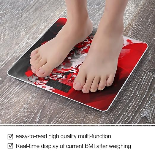 Red Black White Abstract Weight ScaleClear LED Display Bathroom Digital Weighing ScaleTempered Glass Digital Bathroom Scale for Body Weight Capacity Up to 400 Lbs