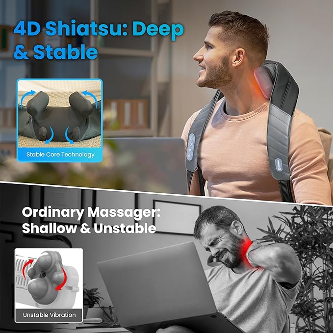 COMFIER Mothers Day Gifts for Mom Dad 4D Neck and Shoulder Massager with Heat Cordless Shiatsu Back and Neck Massager for Pain Relief Hands-Free Massage Pillow with Carry Bag