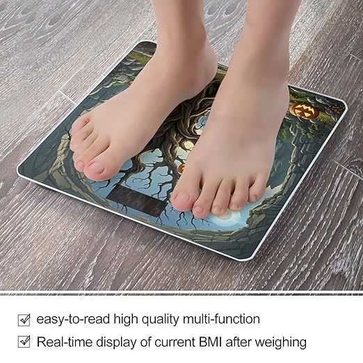 Dried Tree Pumpkin Lantern Bathroom Scale for Body Weight Bathroom Weighing Scales with Back Lit LED Display Sturdy Tempered Glass Body Weight Bathroom Scale 400lb Weighing