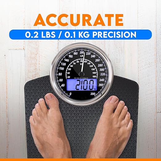 ZENO Hybrid 2-in-1 Analog &amp Digital Weighing Scale for Body Weight up to 400lbs - Thick Tempered Glass - Extra Large Display - Easy to Read Digital Bathroom Scale - New - Black Nova