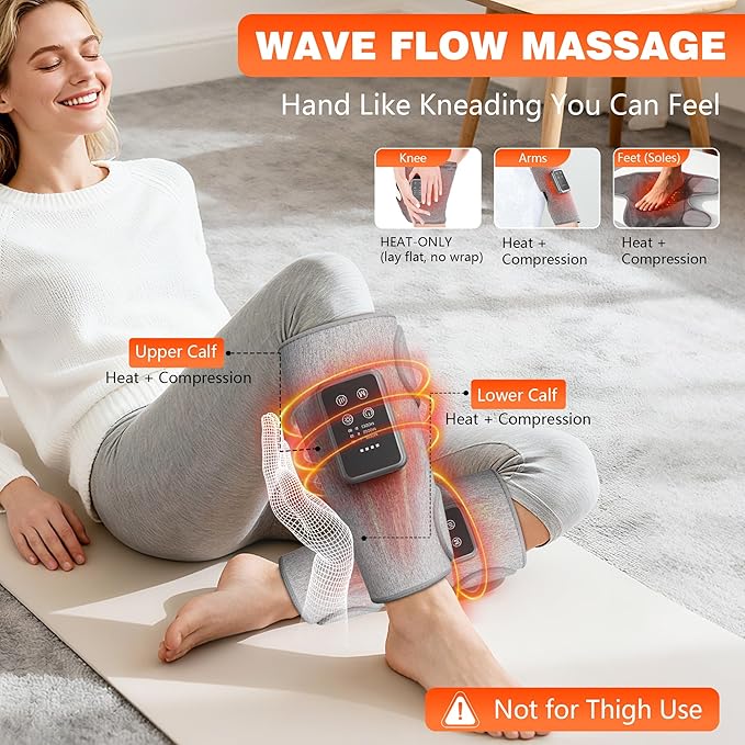 Cordless Leg Compression Massager with Heat for Daily Pain &amp Comfort Use Calf Massager with Adjustable Wraps 3 Modes &amp 3 Intensities Relaxation Gifts for Women Men Athletes &amp Seniors