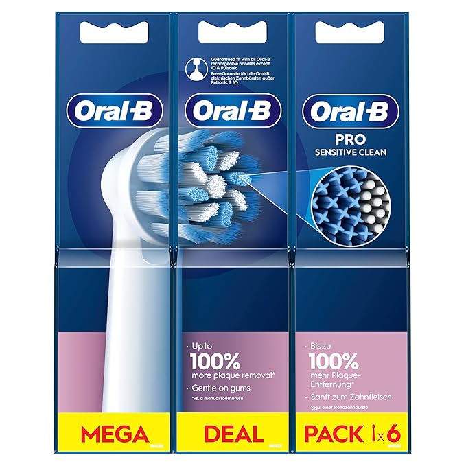 Oral-B Pro Sensitive Clean Electric Toothbrush Head X-Shaped &amp Extra Soft Bristles for Gentle Brushing &amp Plaque Removal Pack of 6 Toothbrush Heads White