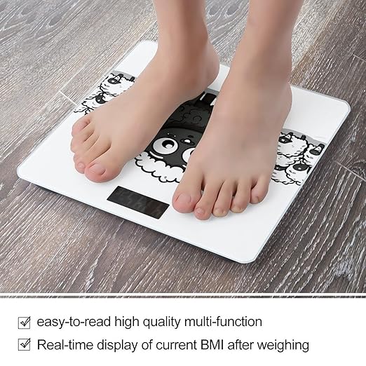 Digital Bathroom Scale for Body Weight Scale with Bright LCD Display High Accuracy Step-On Technology Auto On/Off Cartoon Black White Sheep Digital Scales 400 Lbs /180kg