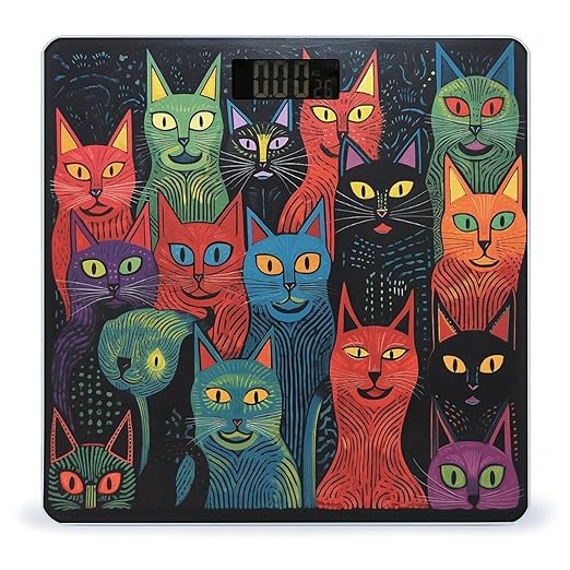 Multicolor Cat Painting Scale for Body Weight Accurate Digital Bathroom Scale Toughened Glass High Precision Scales Smart Weight Scales with Large LCD Backlight Display Weighing Machine