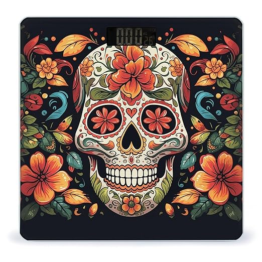 Colorful Sugar Skull Bathroom Scale Ultra-Bright Liquid Crystal Screen Weight Scale Accurate Bathroom Body Scales for Body Weight Bathroom Pet Home Bedroom Gift-Giving