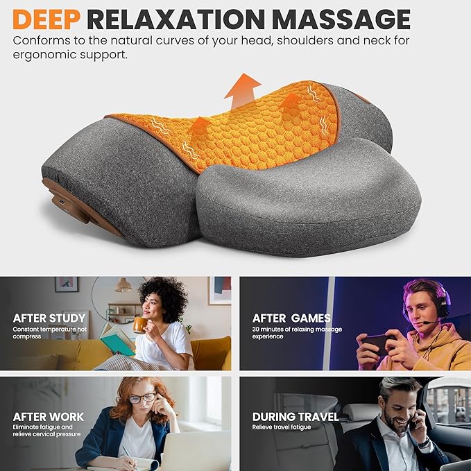 3-in-1 Rechargeable Neck Massager Pillow - Pillow Massage Neck Hump for Shoulder Pain Deep Tissue Pain Relief with Heating and Traction Function Hump Corrector for WomenGrey