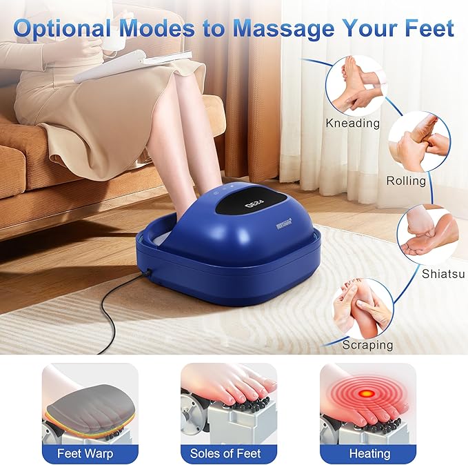 H&ampB Luxuries Shiatsu Foot Massager for Foot Pain Relief Electric Heated Foot Massager Deep Tissue Kneading Feet Forefoot Massage Machine Compression Ideal for Men Women Parents and The Elderl