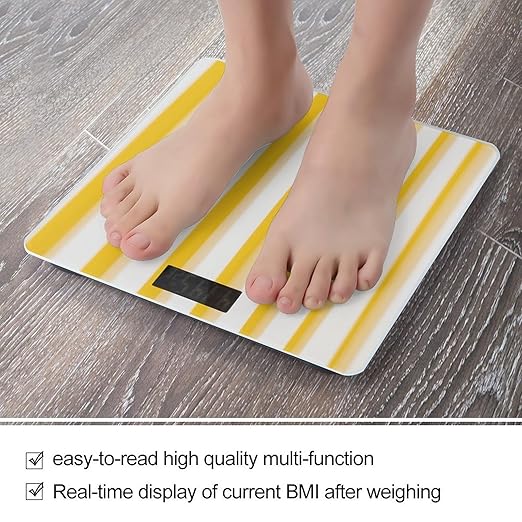 Yellow Stripe Weight Scale Cute Bathroom Scale for Body Highly Accurate Digital Weighing Machine for People Compact LCD Display Scales with Sturdy Toughened Glass Scales