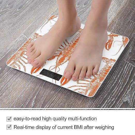 Digital Bathroom Scale for Body Weight Scale with Bright LCD Display High Accuracy Step-On Technology Auto On/Off Orange Shrimp Pattern Digital Scales 400 Lbs /180kg