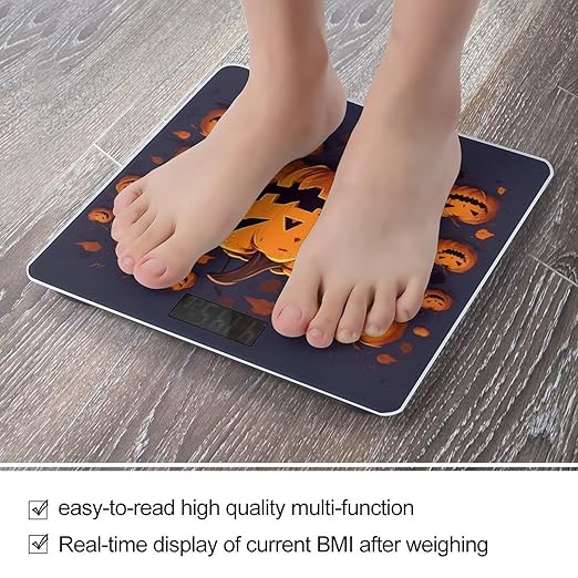 Halloween Pumpkin Scale for Body Weight High Precision Digital Weight Scales with LCD Display Anti-Slip Sturdy Slim Tempered Glass Bathroom Scale for Home Use