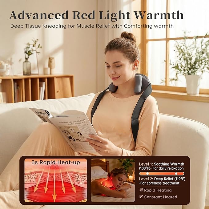 Shiatsu Neck and Back Massager Cordless Shoulder Massager with Heat Electric Deep Tissue 6D Kneading Massage for Shoulder Leg Body Muscle Pain Relief Remote Control Gifts for Men Women