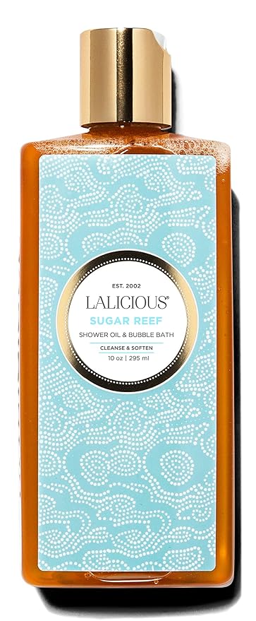 LaLicious Sugar Reef Shower Oil &amp Bubble Bath - Shower Cleanser with Topical Probiotics &amp Grapeseed Oil No Parabens (10oz)