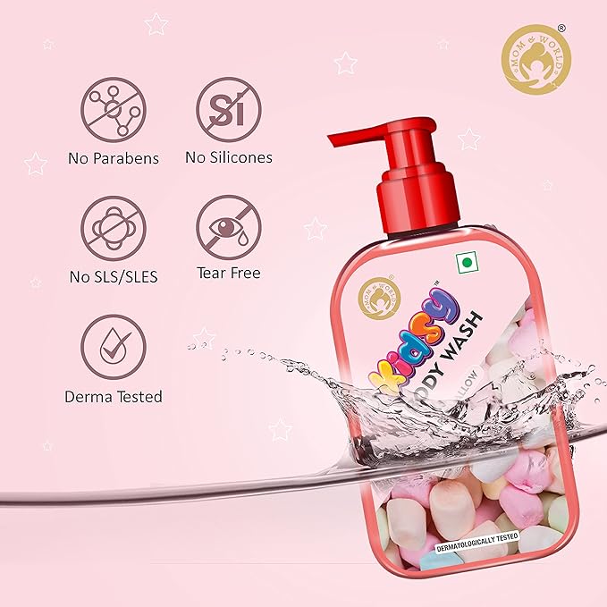 Mom &amp World Kidsy Marshmallow Body Wash No Tears No SLS For Kids Dermatologically Tested pH Balanced 240 ml