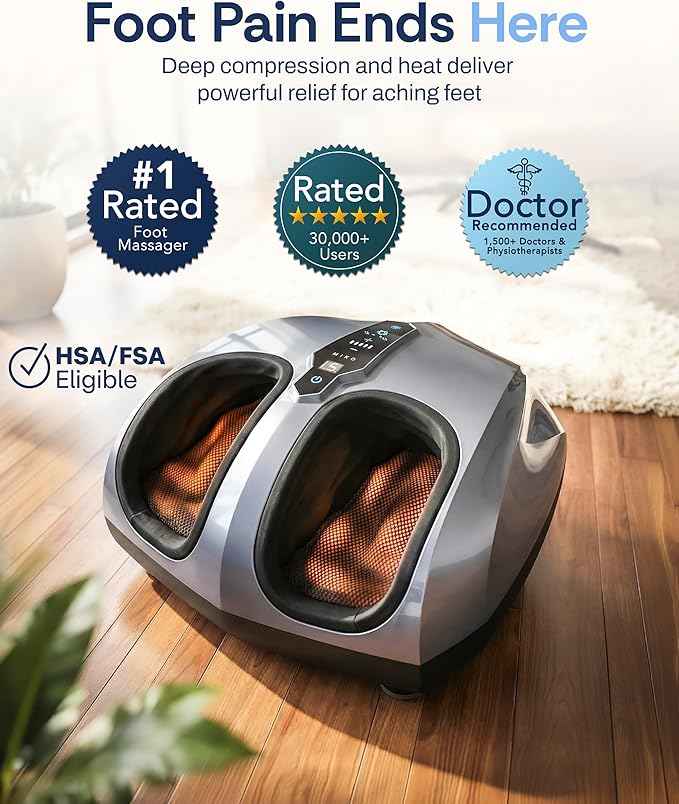 MIKO Foot Massager Machine with Deep-Kneading Compression Shiatsu and Heat for Plantar Fasciitis Neuropathy - Fits up to Men Size 12