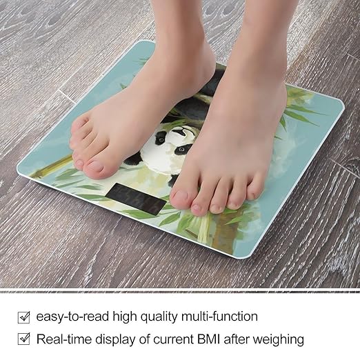 Bamboo with Panda Weight Scale Digital Electronic Scales Bathroom Scale Larg LCD Backlight Display High Precision MeasurementsTempered Glass
