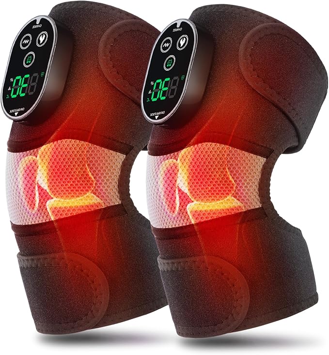 2-Pack Cordless Heated Knee Massager Knee Heating Pad for Pain Relief Heated Knee Wrap 6 Heat Levels 3 Vibration Modes &amp Timer Adjustable Heaing Pad Wrap for Knee Shoulder