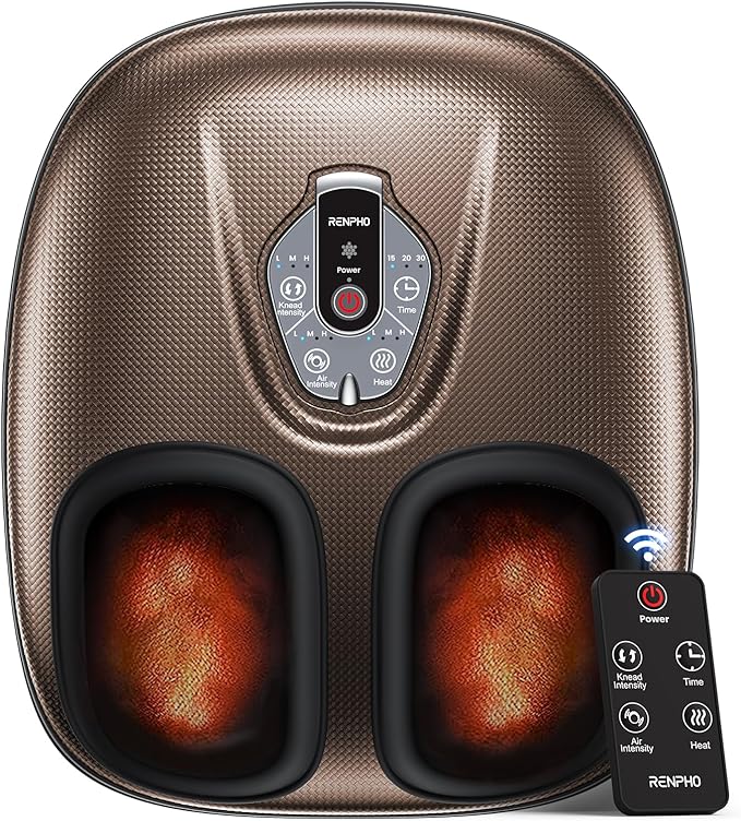 RENPHO Foot Massager Machine with Heat [2026 Upgraded] Shiatsu Foot Massager for Plantar Fasciitis Birthday Gifts for Women Men Cordless Control Best Gifts for Women/Mom/Wife Brown