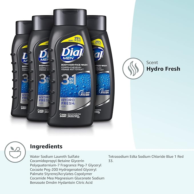 Dial Men Hair + Body Wash Hydro Fresh 20 fl oz (Pack of 4)