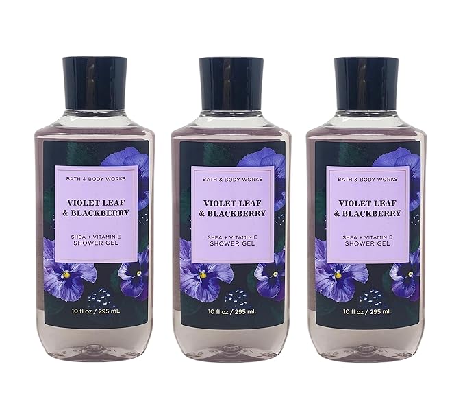 Bath &amp Body Works Violet Leaf &amp Blackberry 3 Pack Shea + Vitamin E Shower Gel Bundle - 10 fl oz / 295 mL each