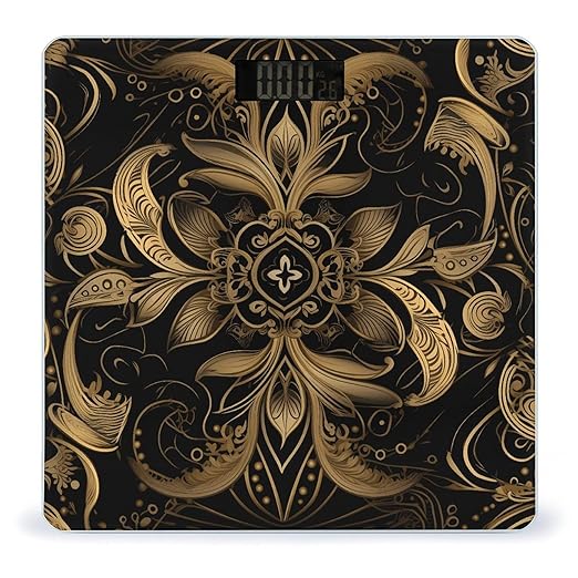 Black and Golden Pattern Scale for Body Weight Highly Accurate Digital Bathroom Scale Sturdy Tempered Glass Weighing Scales with LCD Display Fashion Body Fat Smart Scales 400lb