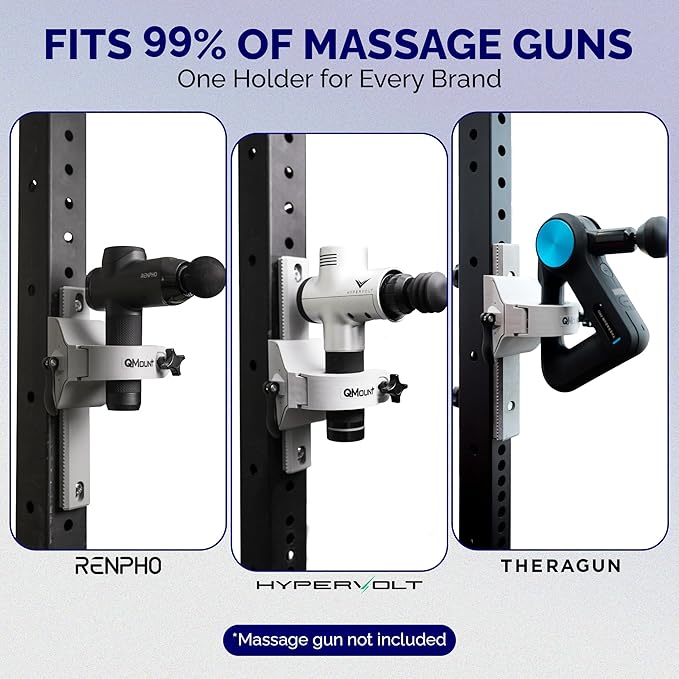 Massage Gun Holder - Power Rack Mounted - Fully Adjustable - Holds Firm Never Moves or Slips - Hands Free Back Massager - Rack Attachments - Massage Gun Attachments