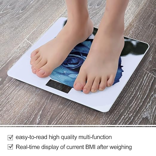 Blue Rose Blooms Bathroom ScaleHighly Accurate Digital Weighing Machine for People Bright LED Display Weight Scale for The Aldult Home Use