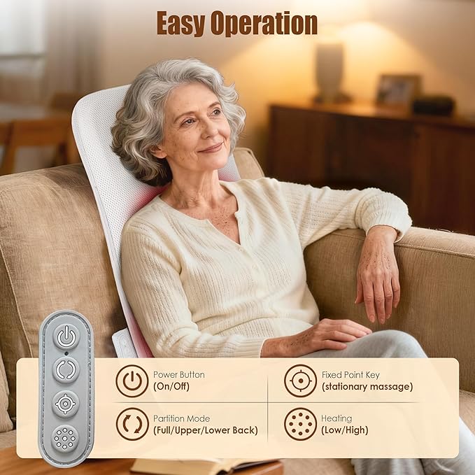 Shiatsu Full Back Massager with Heat Ultrathin Electric Rolling Back Massage Mat with 3D Kneading for Pain Relief Deep Tissue Chair Massager for Office Home