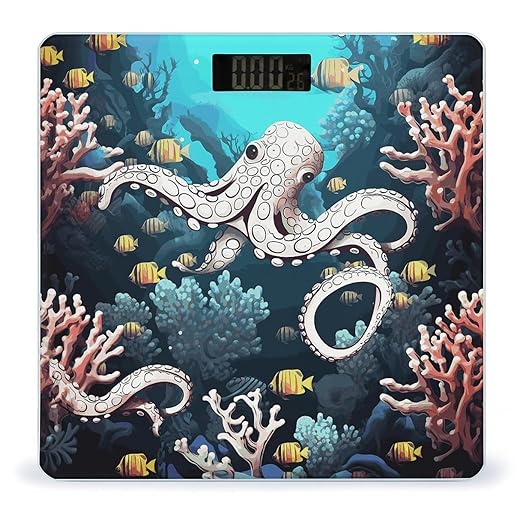 Marine Life Bathroom Scale for Body Weight Bathroom Weighing Scale with Backlit LCD Display Highly Accurate Measures Weight Up to 180kg