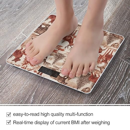Animal Wilderness Bear Deer Scale for Body Weight High Precision Digital Weight Scales with LCD Display Anti-Slip Sturdy Slim Tempered Glass Bathroom Scale for Home Use