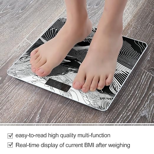 Wavy Line Design Scale for Body Weight Anti-Slip Tempered Glass Digital Bathroom Scales Clear LCD Display Weighing Scale Safe Rounded Corners Smart Scales