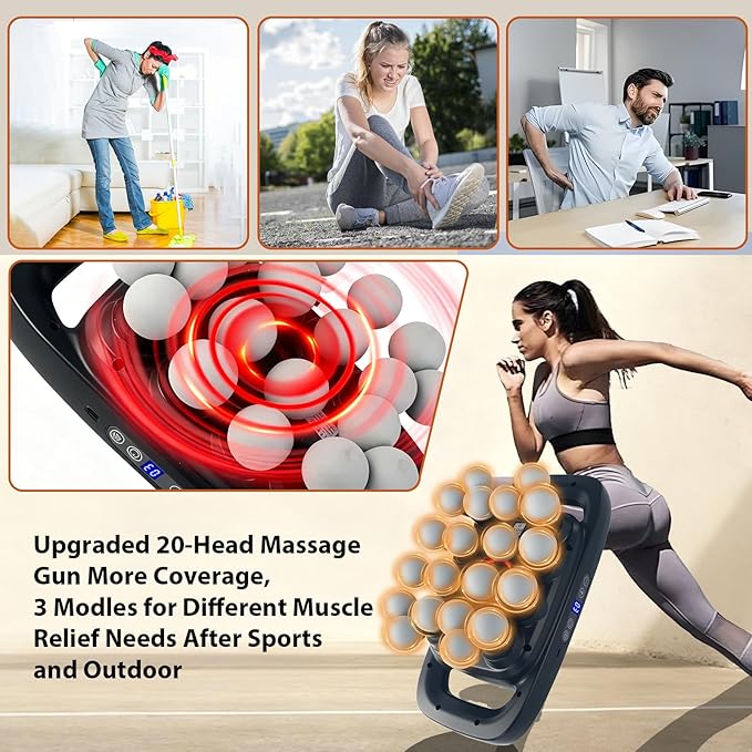 20 Head Massage GunMore Powerful than 16 Head MassagerDeep Tissue Massager Gun with 3 Modes &amp 30 Levels Muscle Massager for Pain ReliefBack MassagerHandheld Massager for BackNeckShoulder