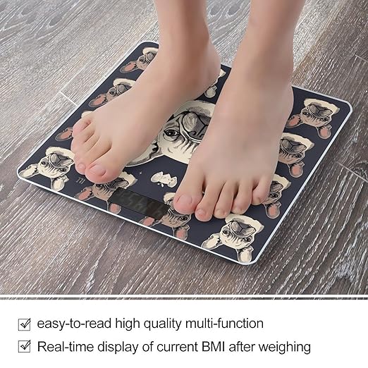I Love French BulldogScale for Body Weight with LCD High Precision Weighing Scales Fashion Sturdy Tempered Glass Weight Scales Easy-to-Read Digital Bathroom Scale for Daily 400lb