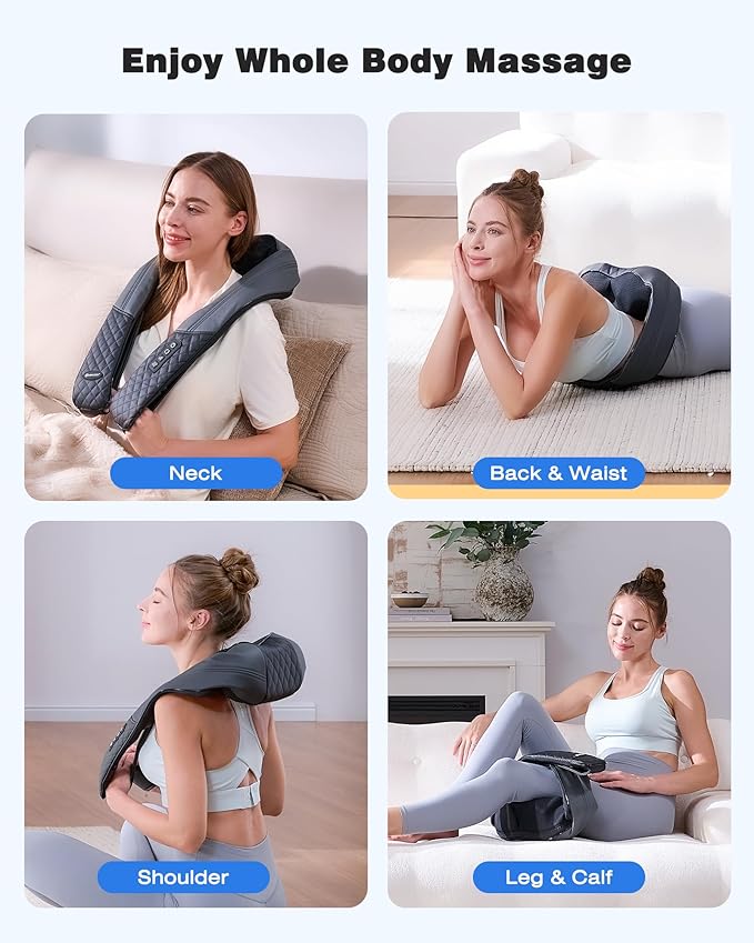 KINGJOY Neck and Shoulder Massager with Heat Shiatsu Neck and Back Massager for Back Shoulder Legs 2025 Upgraded 4D Kneading Deep Tissue Pain Relief Gifts for Women/Men/Mom/Dad Plug-in Use Only