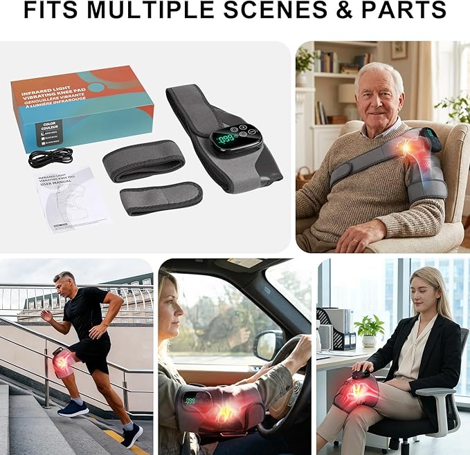 GALAX PRO Knee Electric Massager with Heat Cordless Heated Knee Massage for Pain Relief with 3 Heating Levels 6 Vibration Modes LED Screen &amp Adjustable Strap