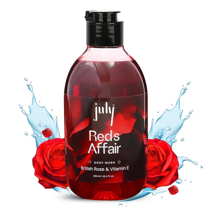 July Reds Affair Body Wash 300ml British Rose Vitamin E with Moisturizer Long Lasting Fragrance Exfoliating Shower Gel Nourishing Body Wash for Women &amp Men