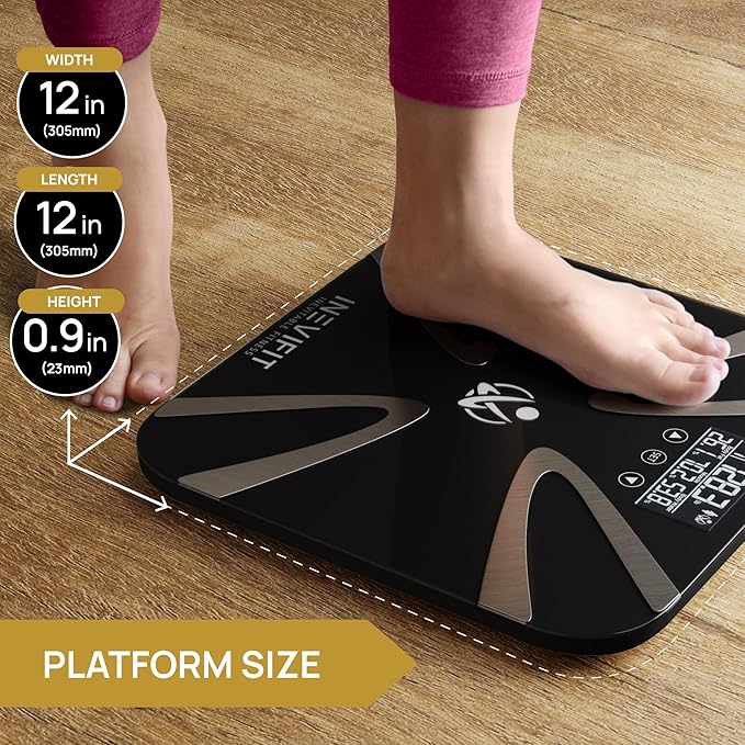 INEVIFIT Body Fat Scale Highly Accurate Digital Bathroom Body Composition Analyzer Measures Weight Body Fat Water Muscle BMI Visceral Levels &amp Bone Mass for 10 Users. Includes Batteries.