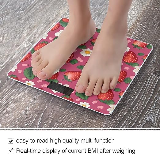 Digital Bathroom Scale for Body Weight Scale with Bright LCD Display High Accuracy Step-On Technology Auto On/Off Pink Strawberry Digital Scales 400 Lbs /180kg