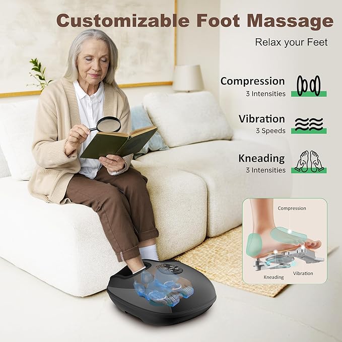 Shiatsu Foot Massager Electric Foot Massager Machine with Heat Deep Kneading Compression Vibration Remote Control Feet Massager for Neuropathy Plantar Fasciitis Size 13
