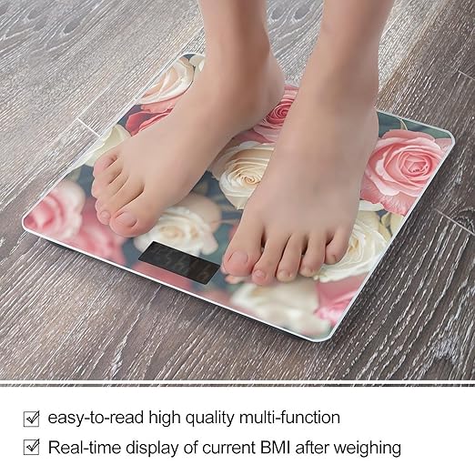 Soft Color Roses Smart Scale for Body Weight Accurate Bathroom Scale with LED Display Digital Weight Scales Weighing Machine High Precision Scales for Bath Home