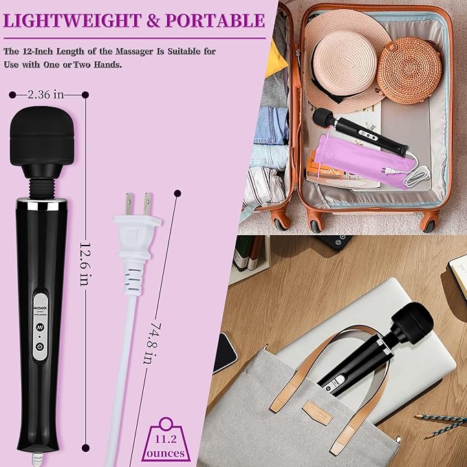 Wired Wand Massager for Women 10-Speed Electric Handheld Deep Tissue Massager Powerful Plug-in Full Body Muscle Recovery Tool for Neck Back Shoulder &amp Foot Relief (Black)