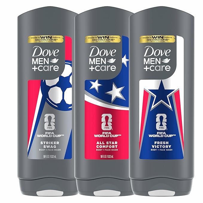 Dove Men+Care FIFA World Cup 2026 Limited Edition Body &amp Face Wash Mixed Pack MicroMoisture Hydration &amp Skin Strengthening 3‑Count