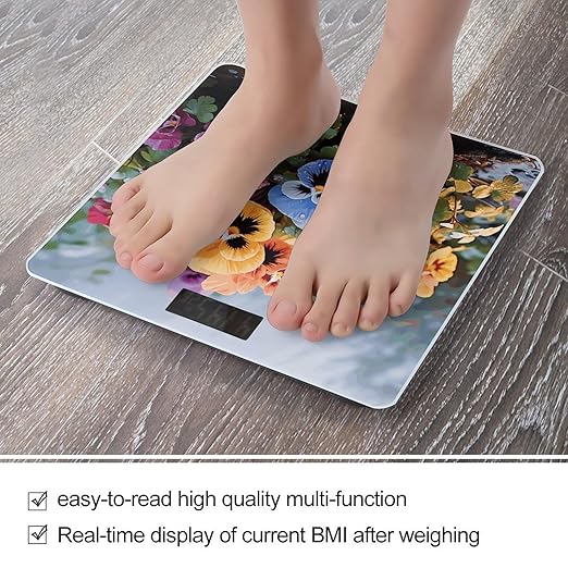 Pansy FlowersScale for Body Weight with LCD High Precision Weighing Scales Fashion Sturdy Tempered Glass Weight Scales Easy-to-Read Digital Bathroom Scale for Daily 400lb