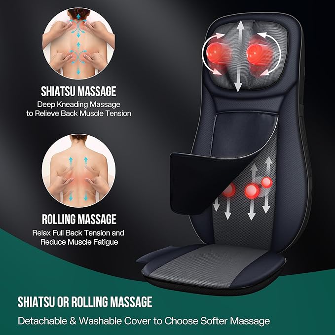 Snailax Shiatsu Neck Back Massager with Heat Full Body Massage Chair Pad with Adjustable Height Deep Kneading &amp Rolling Massage Seat Cushion for Back Pain APP Control Seat Chair Massager Gifts