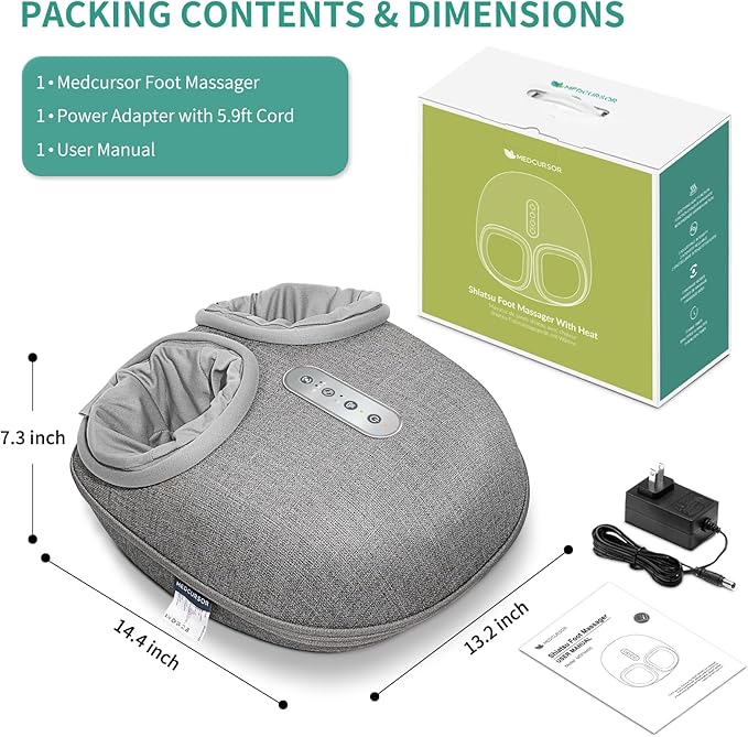 Medcursor Foot Massager with Heat - Shiatsu Deep Kneading Delivers Relief for Tired Muscles and Plantar Multi-Level Settings &amp Adjustable Intensity for Home or Office Use Gifts for Women Mom