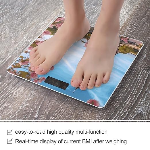 Paris Eiffel Tower with Flowers Bathroom Scale for Body Weight 400 Lb Weight Scale with High Precision Sensors Tempered Glass Highly Accurate Digital Weighing Machine for People