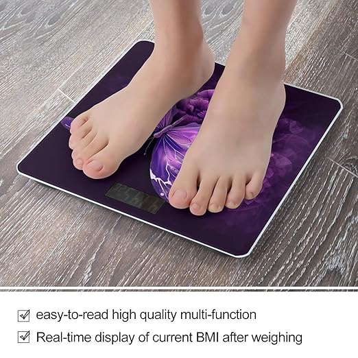 Beautiful Purple Butterfly Floral Scale for Body Weight Digital Bathroom Scale Accurate Smart Weight Scales with Large Display Weighing Machine High Precision Scales