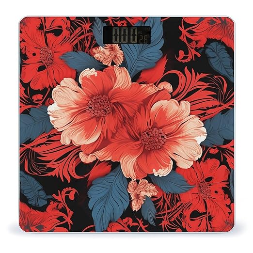 Red Floral Pattern Smart Scale for Body Weight Accurate Bathroom Scale with LED Display Digital Weight Scales Weighing Machine High Precision Scales for Bath Home