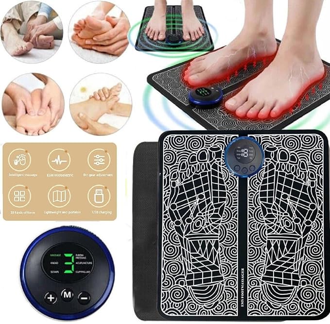 EMS Electric Foot Massager Pad for Blood Circulation and Muscle Stimulation with 19 Levels and 8 Modes